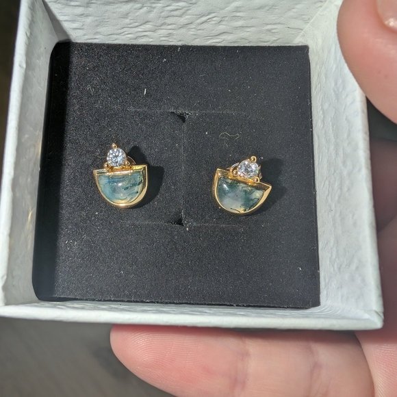 Moss Agate Ring And Earring Set Sterling Silver - Picture 2 of 4